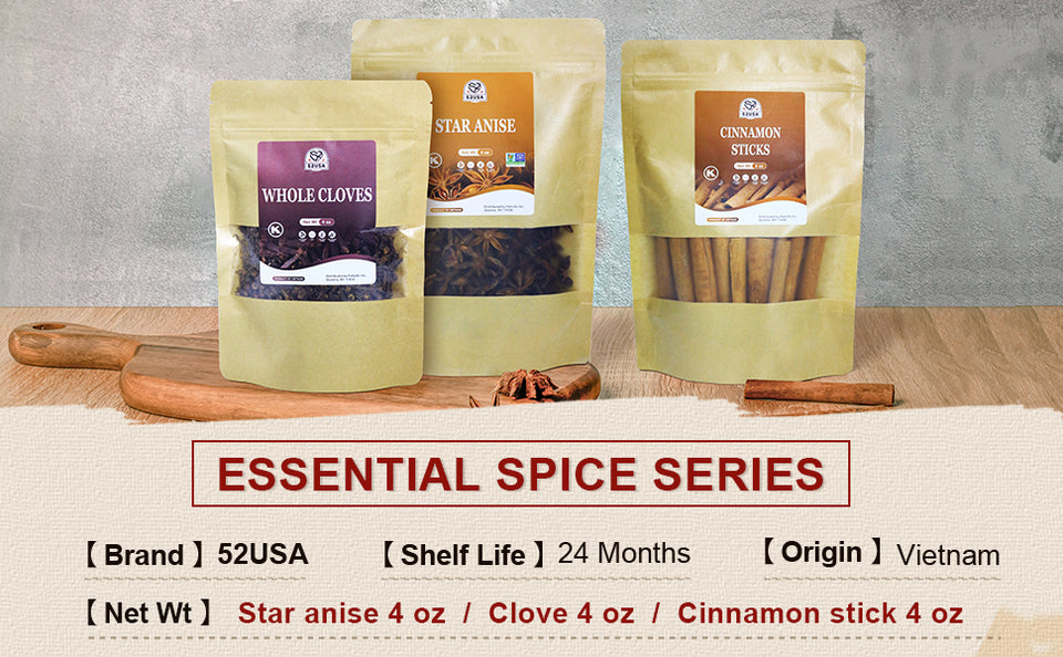 52USA Cinnamon Sticks, Star Anise, Whole Cloves - 4oz Each