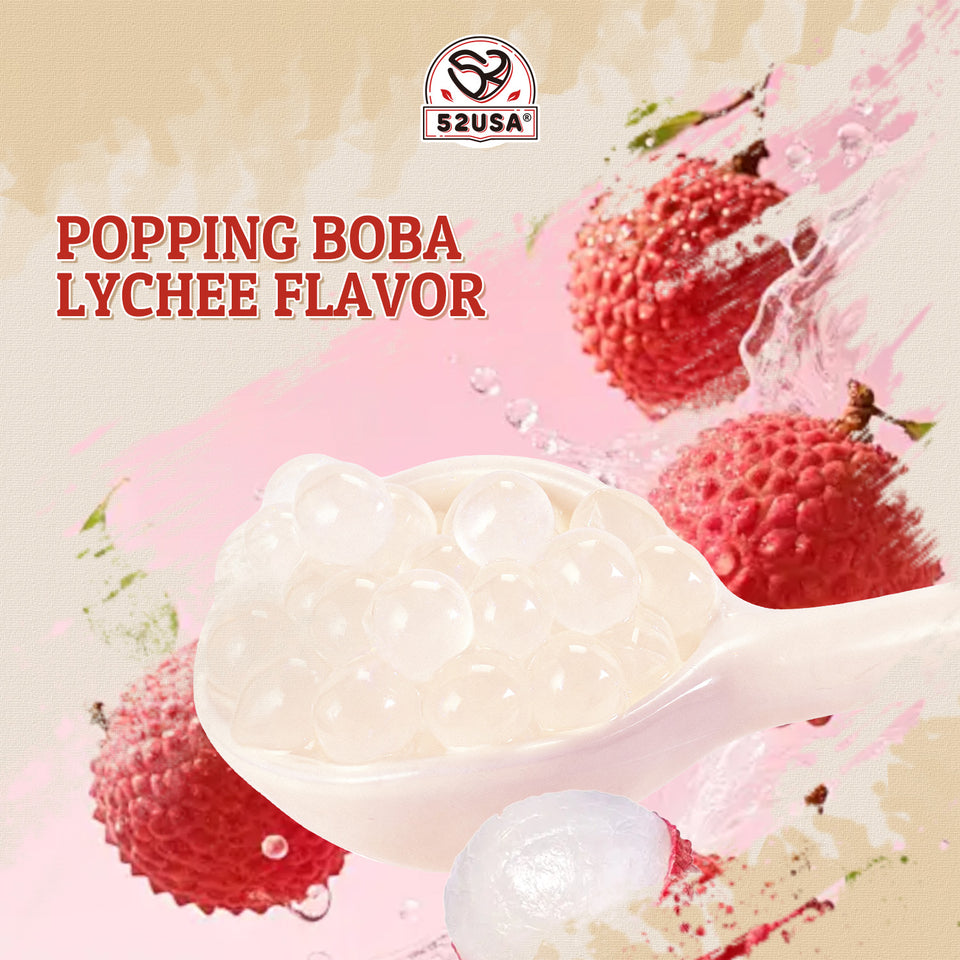 52USA Popping Boba 4 Flavor Set: Passion Fruit, Strawberry, Mango & Lychee – The Most Popular Fruit Flavors, Bursting Boba for Bubble Tea & Summer Drinks