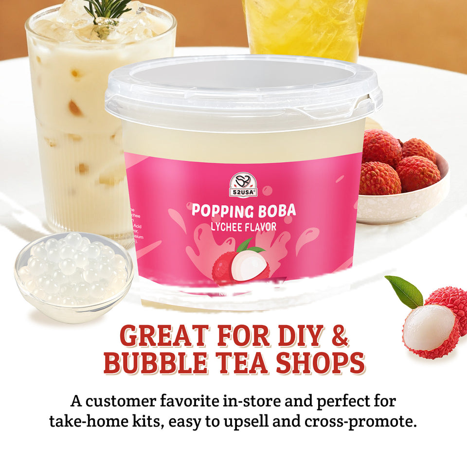 52USA 7.05 lb Lychee Popping Boba Peals, Bursting Popping Boba for Bubble Tea, Beverages, Ice Cream, Shakes, Yogurt, Desserts, Smoothies & Drinks Toppings(3.2kg)