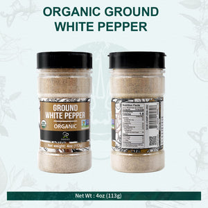 Soeos Organic White Pepper, Ground Fine, 4oz