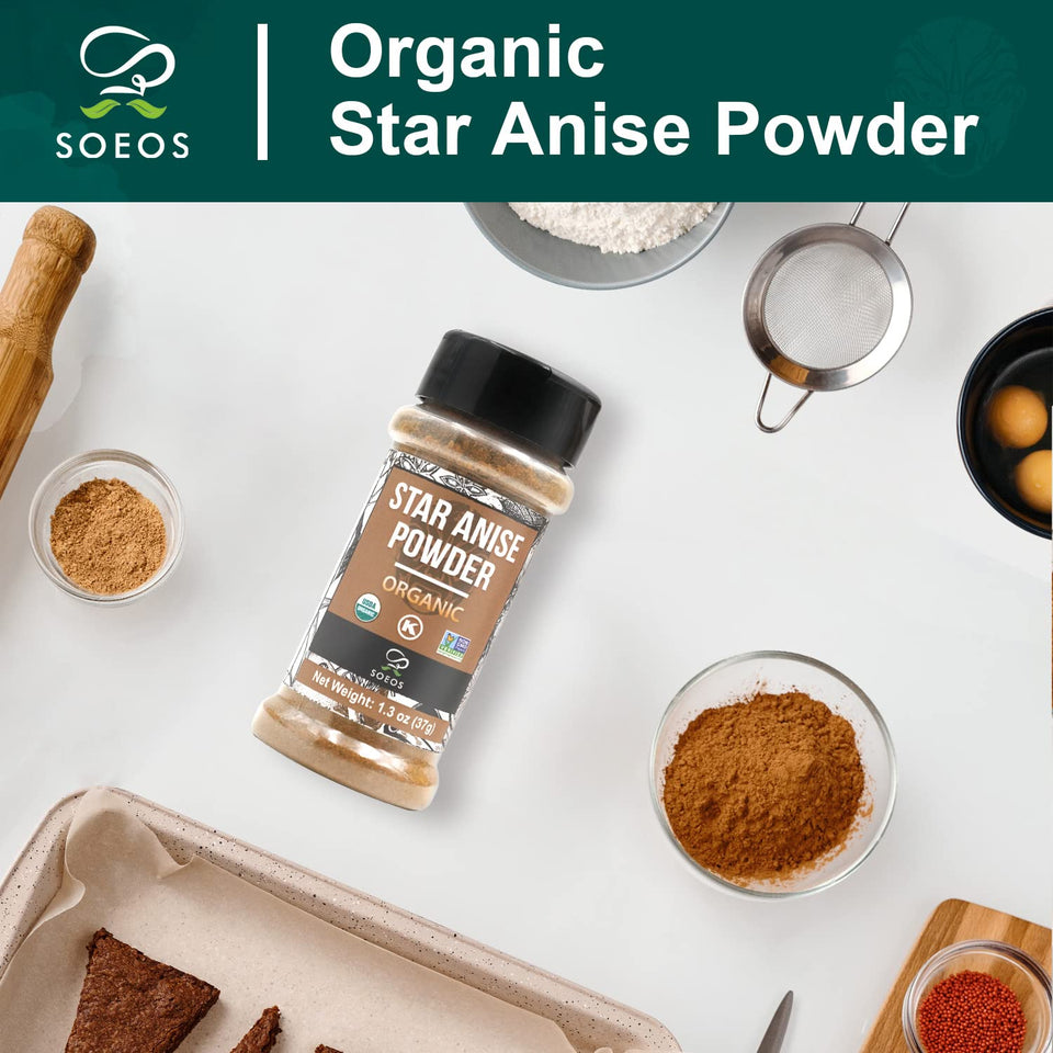 Soeos Organic Star Anise Powder, 1.3 oz (37g)