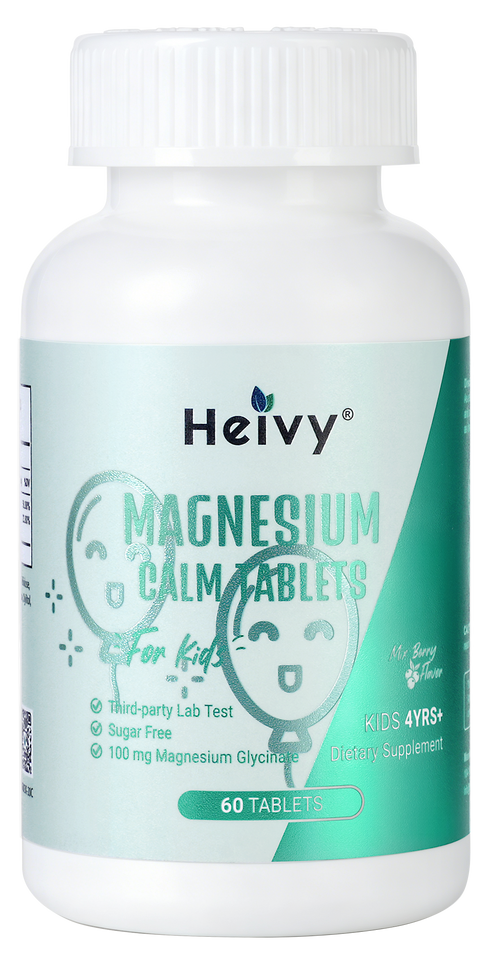 Heivy Kids Calming Supplement, Contains Magnesium Glycinate 100mg & Vitamin B6, Support Calm & Relax, Calm Mind and Body, Berry Flavor for Age 4+ (60 Servings), Vegan, Gluten-Free, Made in USA