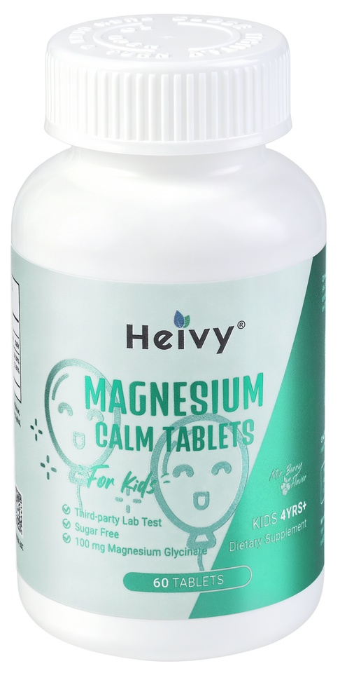 Heivy Kids Calming Supplement, Contains Magnesium Glycinate 100mg & Vitamin B6, Support Calm & Relax, Calm Mind and Body, Berry Flavor for Age 4+ (60 Servings), Vegan, Gluten-Free, Made in USA