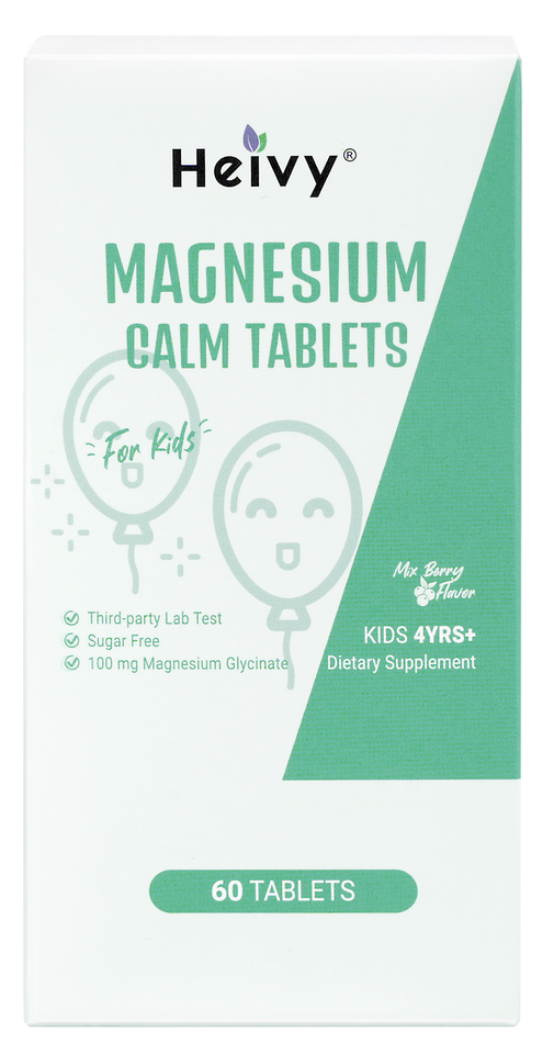 Heivy Kids Calming Supplement, Contains Magnesium Glycinate 100mg & Vitamin B6, Support Calm & Relax, Calm Mind and Body, Berry Flavor for Age 4+ (60 Servings), Vegan, Gluten-Free, Made in USA