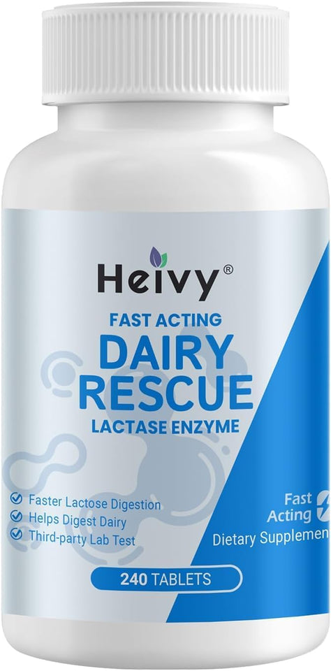 Heivy Lactase Enzyme 9000 FCC, 240 Tablets | 1 Per Serving, Made in USA GMP Certified Facility, Allergen Free, Digestive Support for Lactose Intolerance