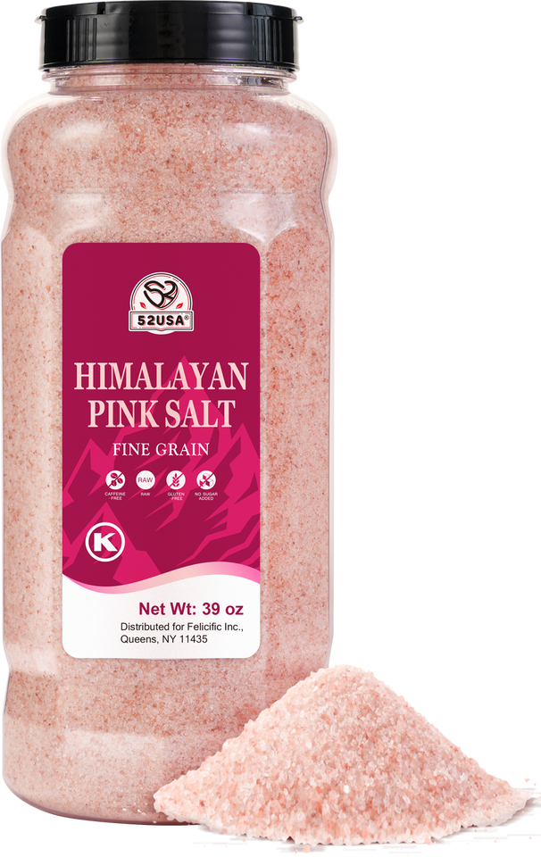 52USA Salt & Pepper Grinder Refill Bundle: Coarse Pink Salt 39 oz + Fine Pink Salt 39 oz + White Salt Coarse 39 oz + Whole Black Peppercorns 18 oz – 4-Bottle Seasoning Set