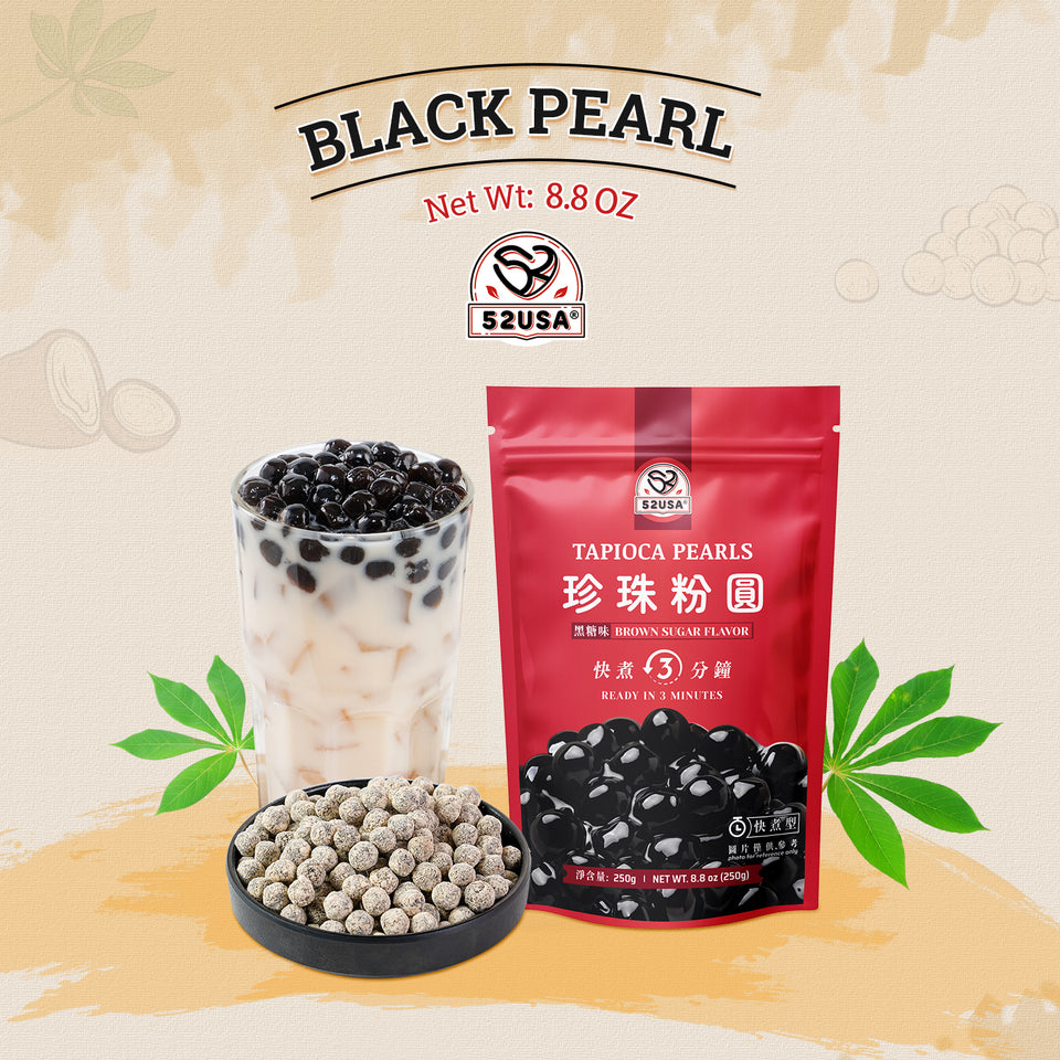 52USA Mango Bubble Tea Duo Kit: Popping Boba (500g) & Black Tapioca Pearls (2 Pack) – Must-Have Mango Drink DIY Set