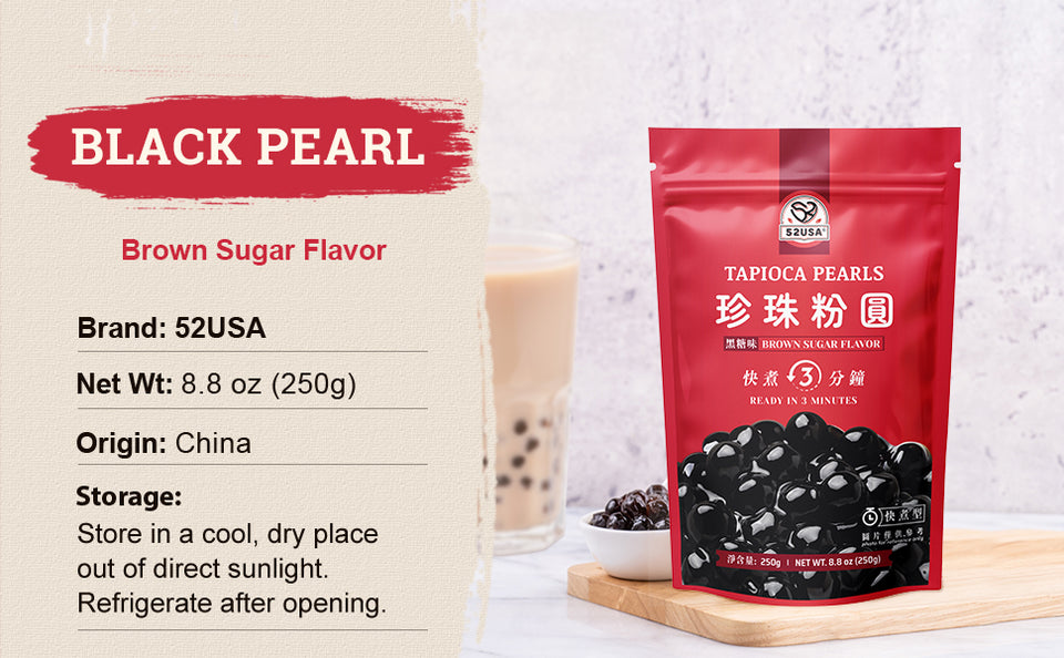 52USA Mango Bubble Tea Duo Kit: Popping Boba (500g) & Black Tapioca Pearls (2 Pack) – Must-Have Mango Drink DIY Set