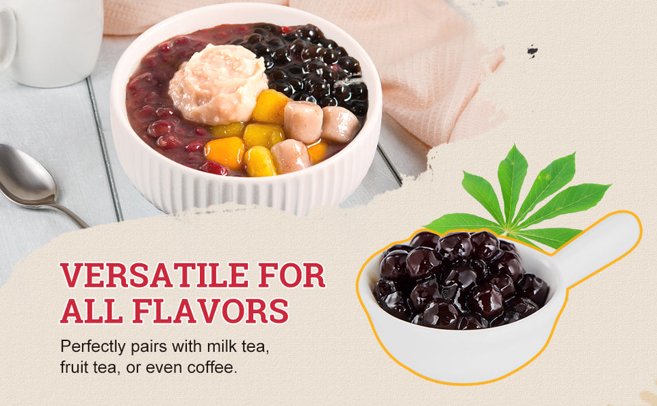 52USA Mango Bubble Tea Duo Kit: Popping Boba (500g) & Black Tapioca Pearls (2 Pack) – Must-Have Mango Drink DIY Set