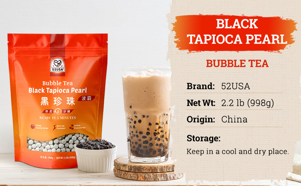 52USA Mango Bubble Tea Duo Kit: Popping Boba (500g) & Black Tapioca Pearls (2 Pack) – Must-Have Mango Drink DIY Set