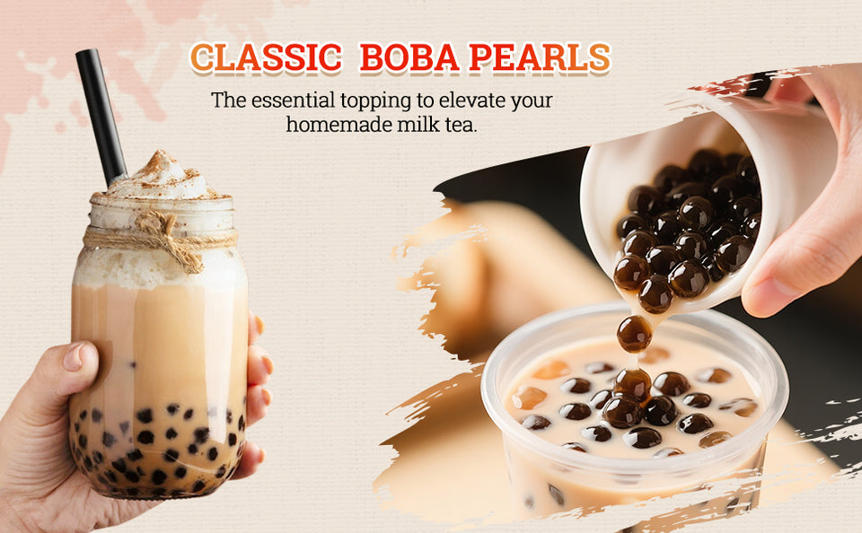 52USA Mango Bubble Tea Duo Kit: Popping Boba (500g) & Black Tapioca Pearls (2 Pack) – Must-Have Mango Drink DIY Set