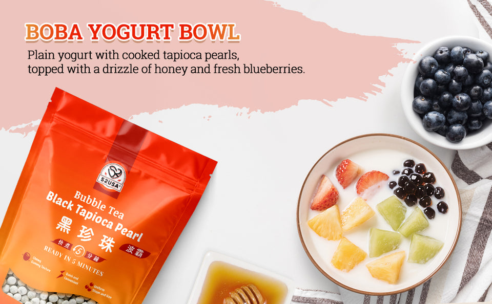 52USA Mango Bubble Tea Duo Kit: Popping Boba (500g) & Black Tapioca Pearls (2 Pack) – Must-Have Mango Drink DIY Set