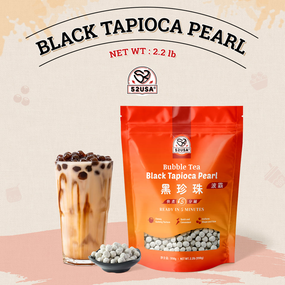 52USA Bubble Tea Must-Have Duo: Quick Cook Black Tapioca Pearls (2 Pack) 52USA Bubble Tea Must-Have Duo: Quick Cook Black Tapioca Pearls (2 Pack) & Strawberry Popping Boba (1 Pack) – DIY Boba Drink Kit DIY Boba Drink Kit