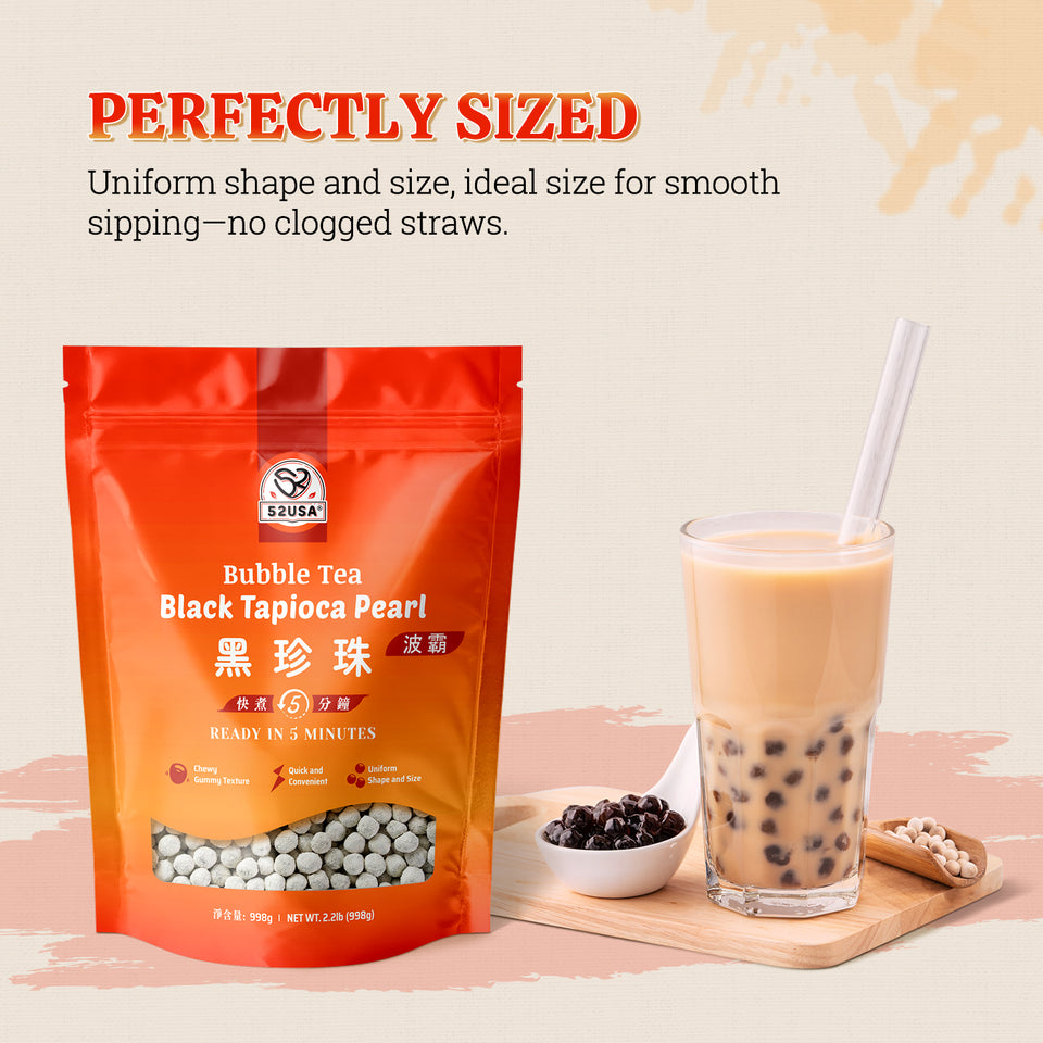 52USA Bubble Tea Must-Have Duo: Quick Cook Black Tapioca Pearls (2 Pack) 52USA Bubble Tea Must-Have Duo: Quick Cook Black Tapioca Pearls (2 Pack) & Strawberry Popping Boba (1 Pack) – DIY Boba Drink Kit DIY Boba Drink Kit