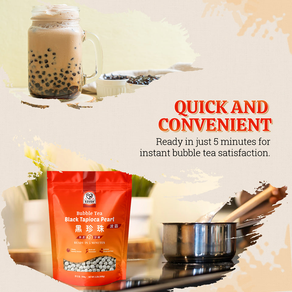 52USA Mango Bubble Tea Duo Kit: Popping Boba (500g) & Black Tapioca Pearls (2 Pack) – Must-Have Mango Drink DIY Set