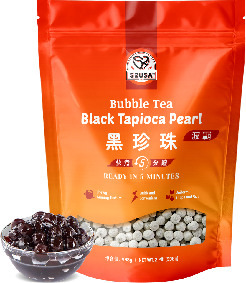 52USA Mango Bubble Tea Duo Kit: Popping Boba (500g) & Black Tapioca Pearls (2 Pack) – Must-Have Mango Drink DIY Set