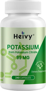 Heivy Potassium Citrate 99mg, Potassium Supplements, Supports Electrolyte Balance, Mineral Supplements, Lab Tested, Made in USA
