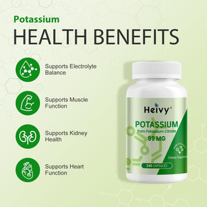 Heivy Potassium Citrate 99mg – 500 Capsules | Potassium Supplement for Electrolyte Support | Vegan, Gluten-Free| Lab Tested | Made in USA
