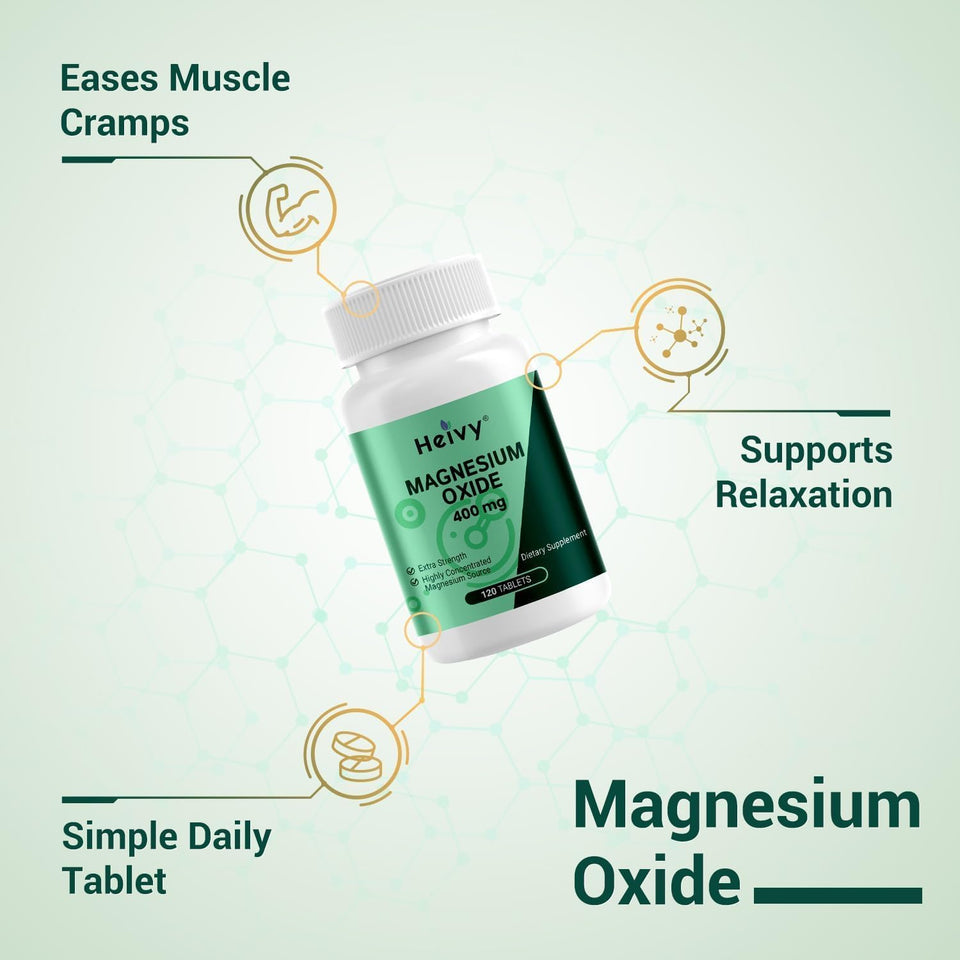 Heivy Magnesium Oxide 400 mg – Muscle Recovery & Relaxation Support | 240 Tablets