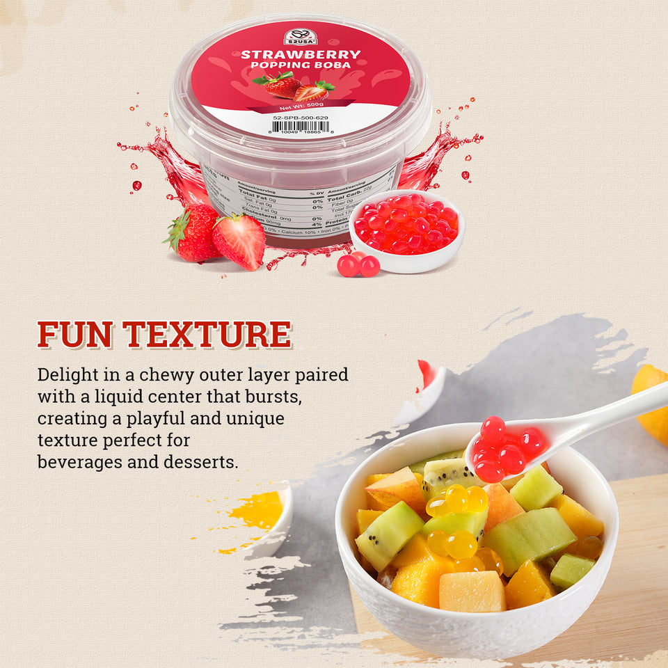 52USA Fruit Popping Boba 3-Flavor Variety Pack: Passion Fruit, strawberry & Mango (500g Each) – Must-Have DIY Boba Topping Kit