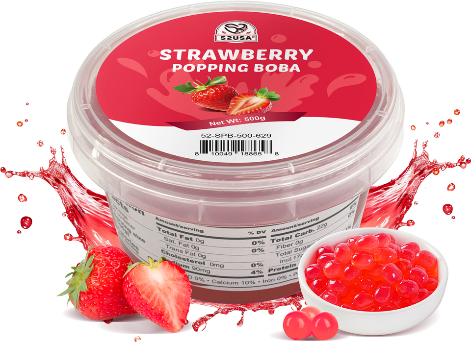52USA Bubble Tea Must-Have Duo: Quick Cook Black Tapioca Pearls (2 Pack) 52USA Bubble Tea Must-Have Duo: Quick Cook Black Tapioca Pearls (2 Pack) & Strawberry Popping Boba (1 Pack) – DIY Boba Drink Kit DIY Boba Drink Kit