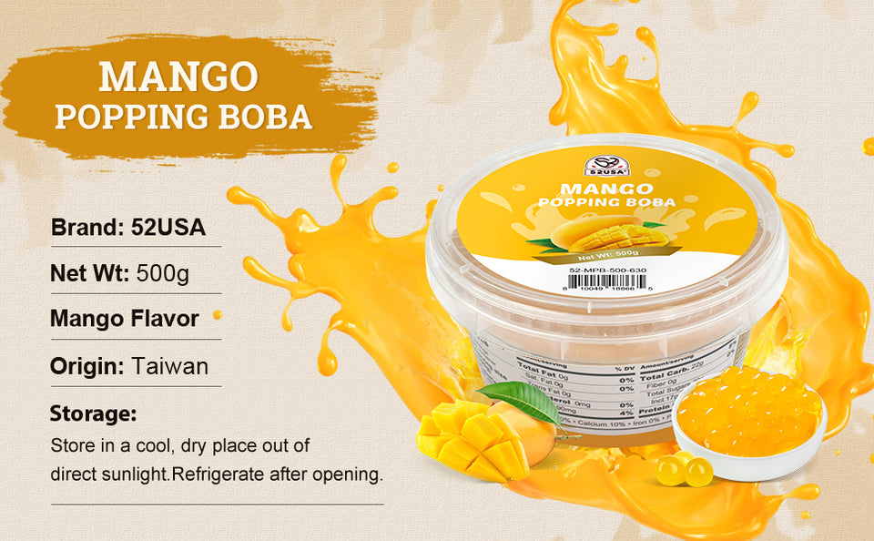 52USA Mango Popping Boba Duo: 3.2kg Bulk Tub + 500g Pack – DIY Topping Kit for Bubble Tea & Summer Drinks