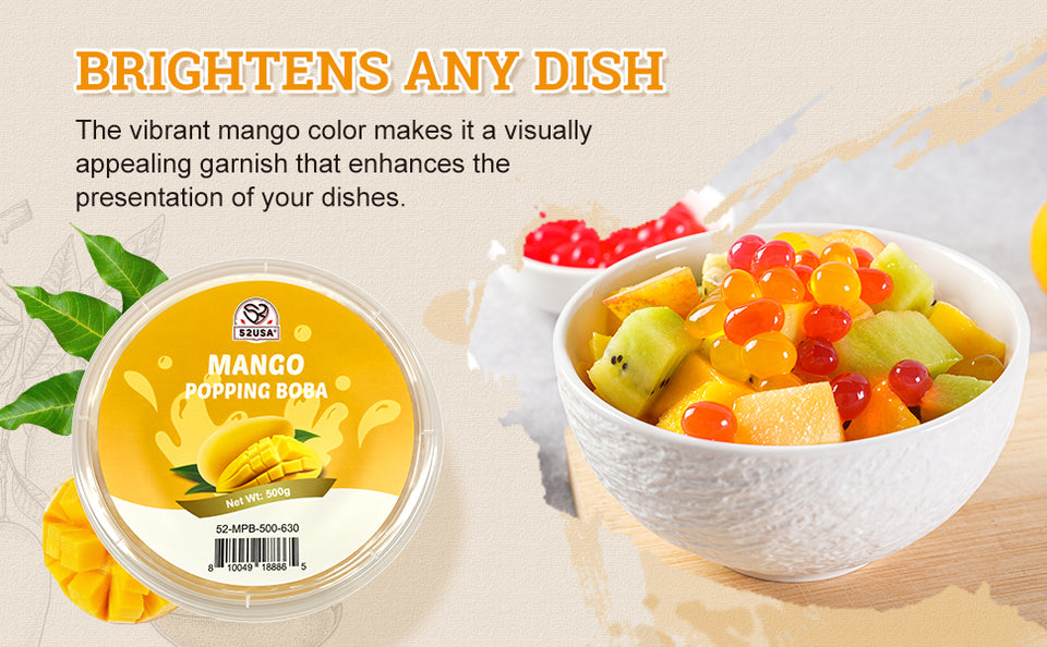 52USA Mango Bubble Tea Duo Kit: Popping Boba (500g) & Black Tapioca Pearls (2 Pack) – Must-Have Mango Drink DIY Set
