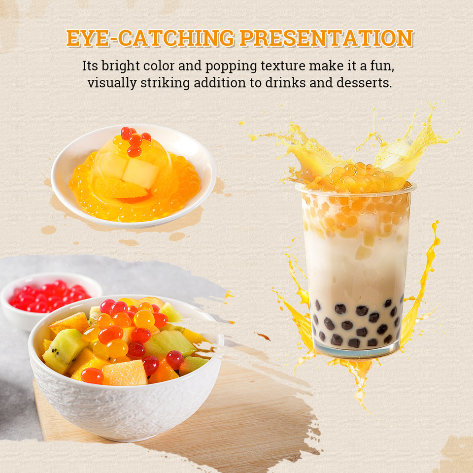 52USA Mango Bubble Tea Duo Kit: Popping Boba (500g) & Black Tapioca Pearls (2 Pack) – Must-Have Mango Drink DIY Set