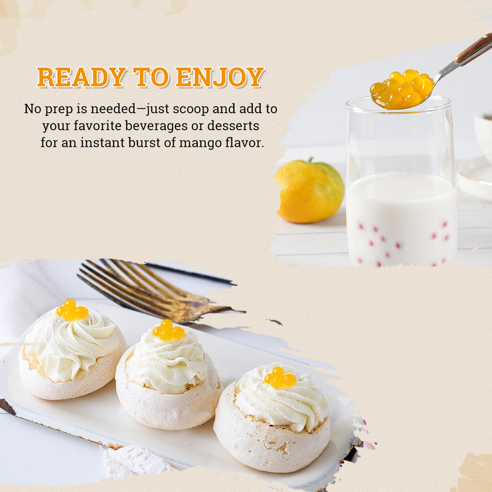 52USA Mango Bubble Tea Duo Kit: Popping Boba (500g) & Black Tapioca Pearls (2 Pack) – Must-Have Mango Drink DIY Set