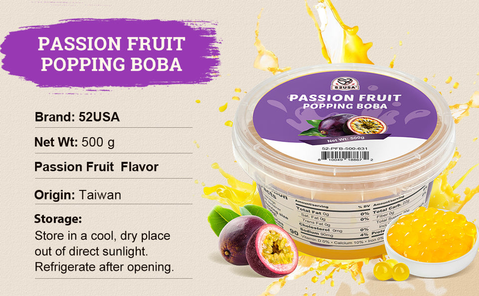52USA Summer Burst Boba 4-Flavor Pack: Strawberry, Mango, Lychee & Passion Fruit Popping Boba (500g Each) – DIY Topping Kit for Bubble Tea & Chilled Drinks