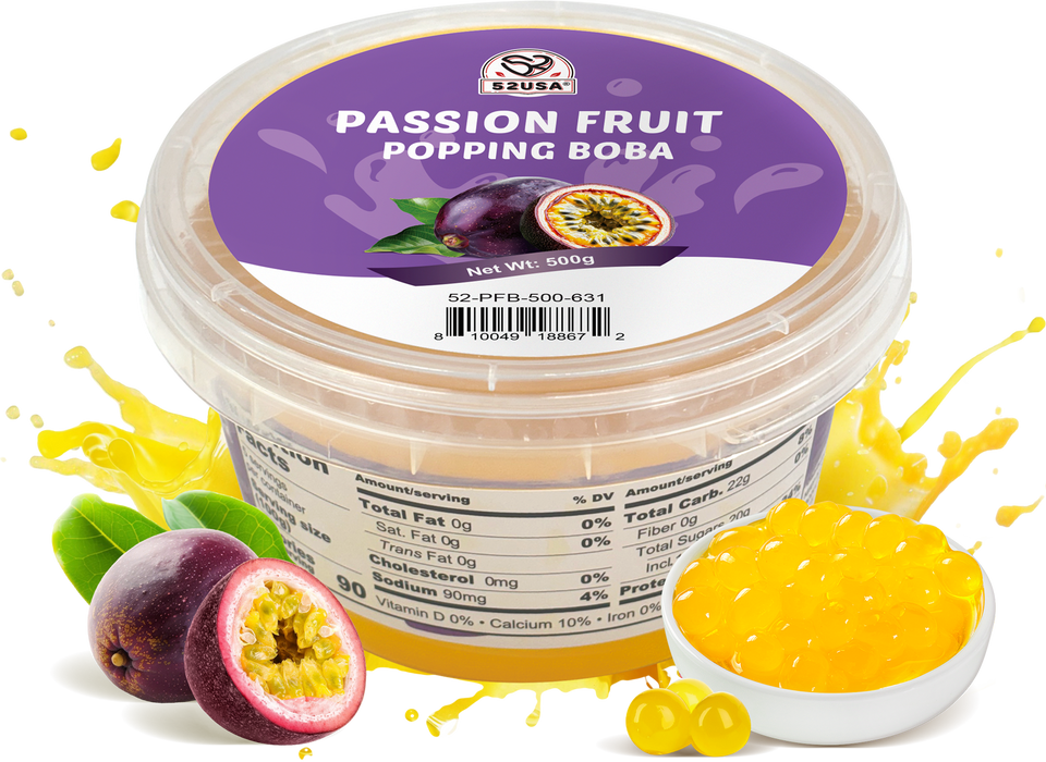 52USA Summer Burst Boba 4-Flavor Pack: Strawberry, Mango, Lychee & Passion Fruit Popping Boba (500g Each) – DIY Topping Kit for Bubble Tea & Chilled Drinks