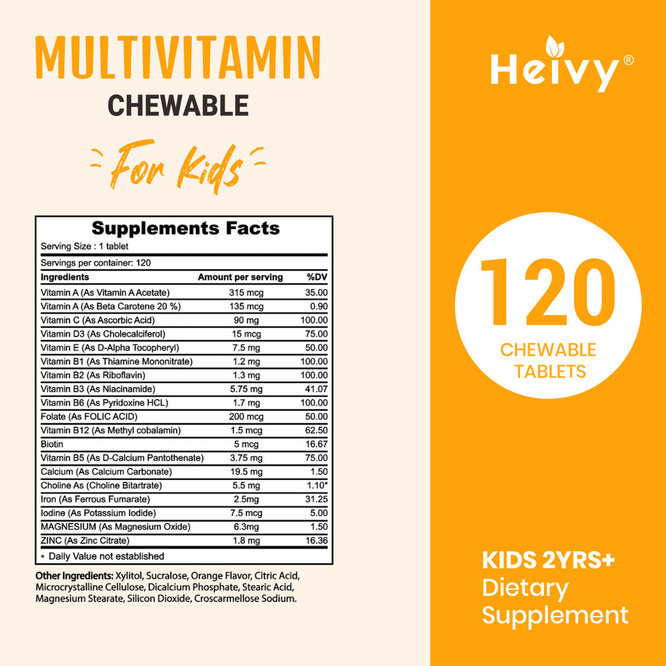 Heivy Multivitamin with Iron - CHEWABLE TABLETS FOR GROWTH & VITALITY(For kids)