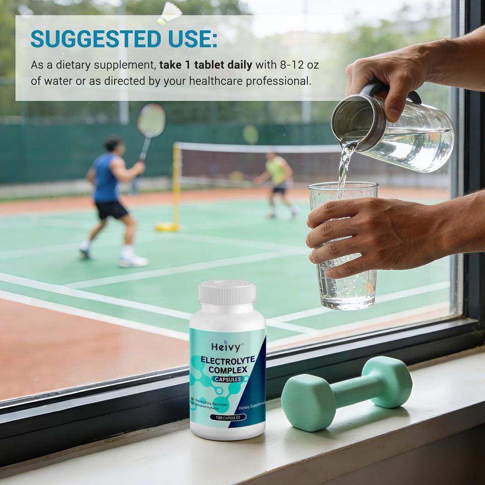 Heivy Pure Electrolytes Complex Capsules – 7-in-1 Hydration & Muscle Support, Vegan, Allergen-Free, 120 Capsules (US GMP Certified)
