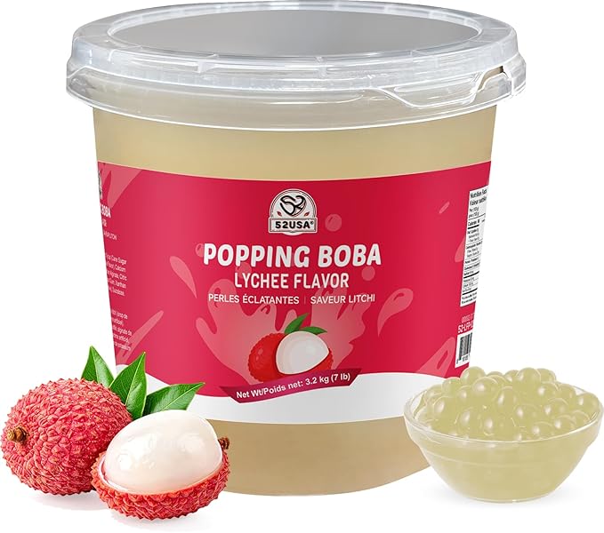 52USA 7.05 lb Lychee Popping Boba Peals, Bursting Popping Boba for Bubble Tea, Beverages, Ice Cream, Shakes, Yogurt, Desserts, Smoothies & Drinks Toppings(3.2kg)