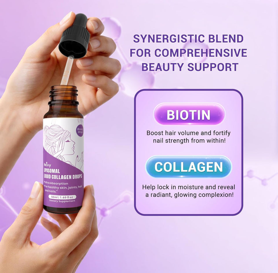 Heivy High Potency Biotin & Collagen 70,000 mcg Liquid Drops for Women, Hair Growth Support, Strong Skin Nails - Made in USA - 50mL