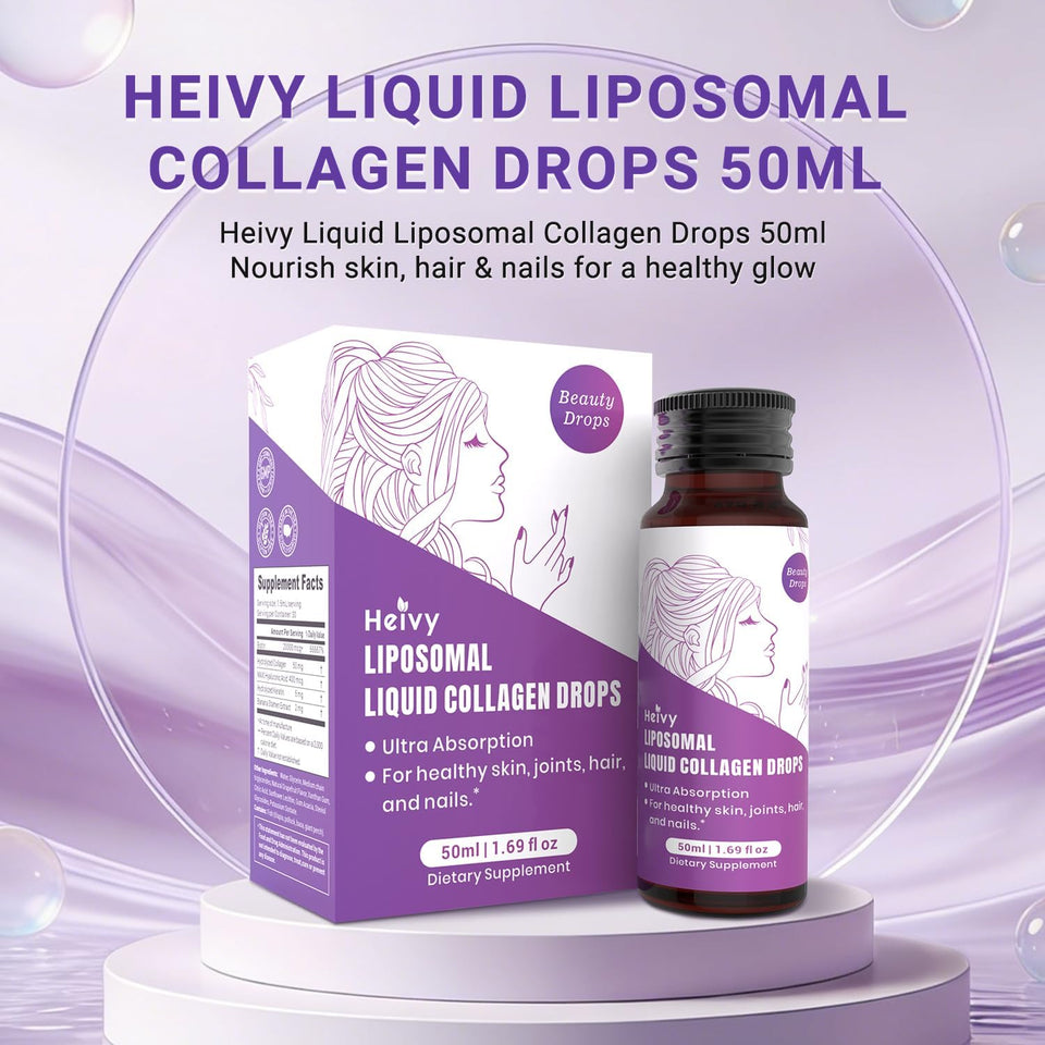 Heivy High Potency Biotin & Collagen 70,000 mcg Liquid Drops for Women, Hair Growth Support, Strong Skin Nails - Made in USA - 50mL