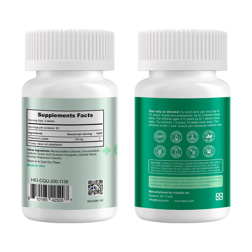 Heivy Potassium Iodide 130mg - 120 Tablets – Pills for Emergency Use, Thyroid & Immunity Support – Potassium Supplements– Made in USA
