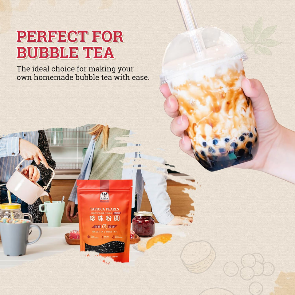 52usa Boba Tapioca Pearl, Black Sugar Flavor, Ready in 5 Minutes, 8.8 Oz.