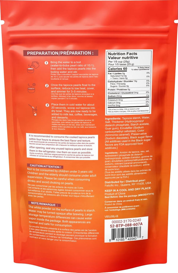 52usa Boba Tapioca Pearl, Black Sugar Flavor, Ready in 5 Minutes, 8.8 Oz.