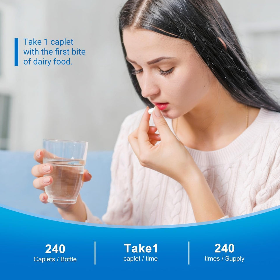 Heivy Lactase Enzyme 9000 FCC, 240 Tablets | 1 Per Serving, Made in USA GMP Certified Facility, Allergen Free, Digestive Support for Lactose Intolerance