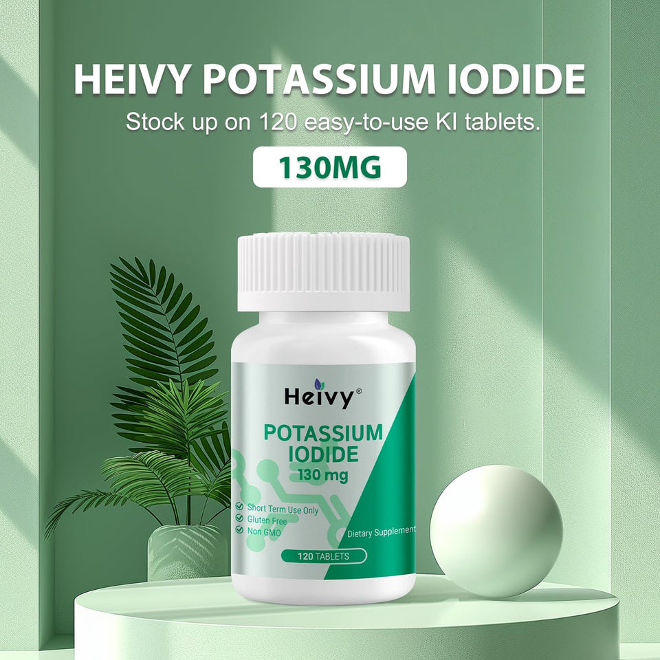 Heivy Potassium Iodide 130mg - 120 Tablets – Pills for Emergency Use, Thyroid & Immunity Support – Potassium Supplements– Made in USA