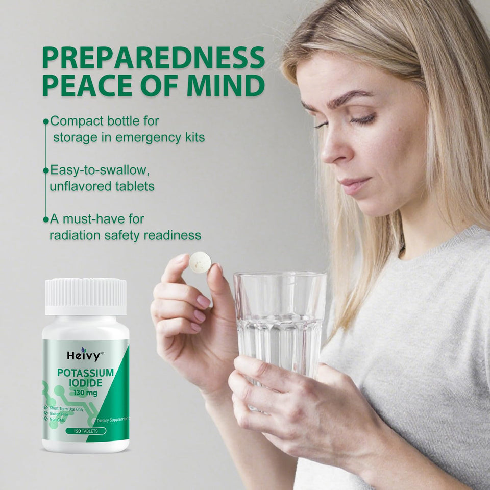 Heivy Potassium Iodide 130mg - 120 Tablets – Pills for Emergency Use, Thyroid & Immunity Support – Potassium Supplements– Made in USA