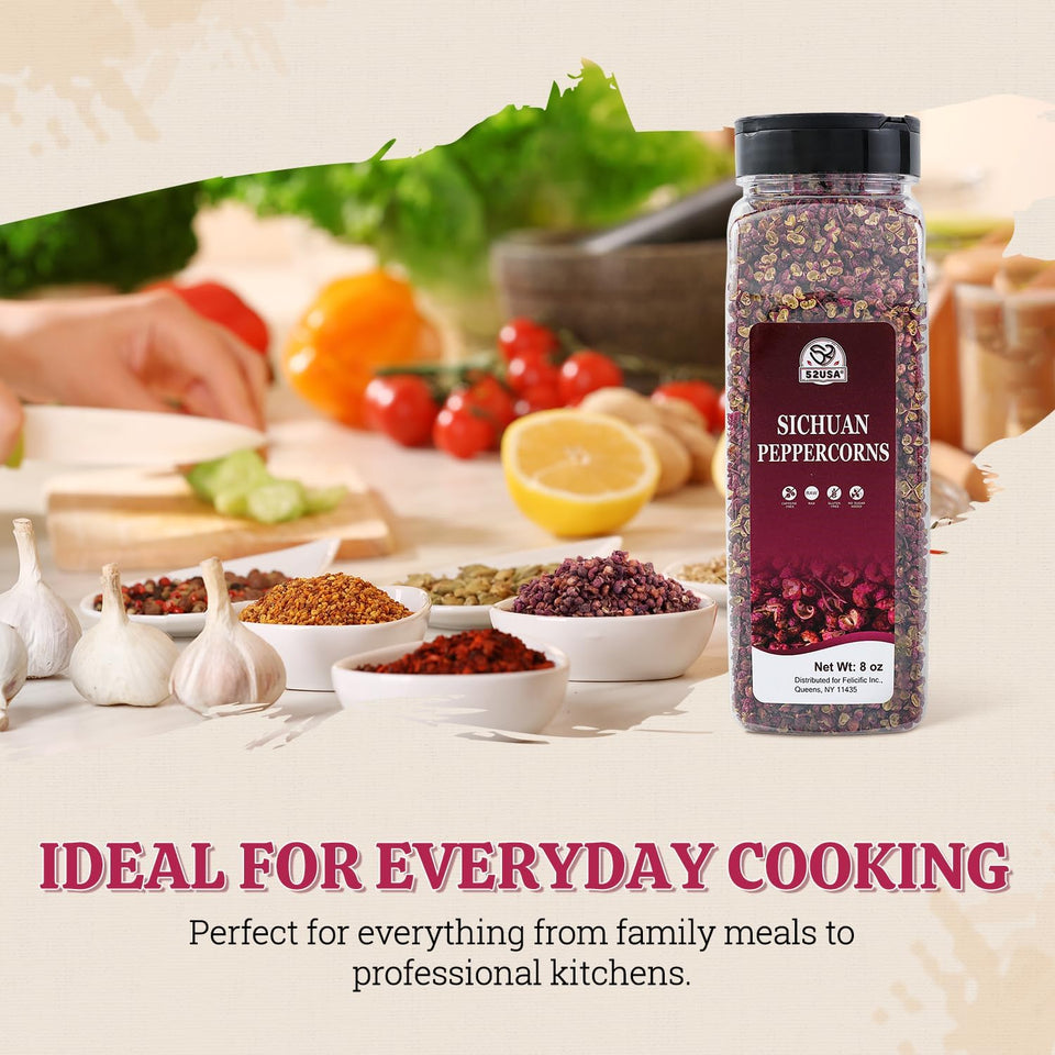 52USA Sichuan Peppercorns, Szechuan Peppercorns 8oz Bottle –Authentic Whole Red Sichuan Pepper, Strong Flavor with Tingly Numbness, Essential Spice for Mapo Tofu, Kung Pao Chicken, Asian Cuisine