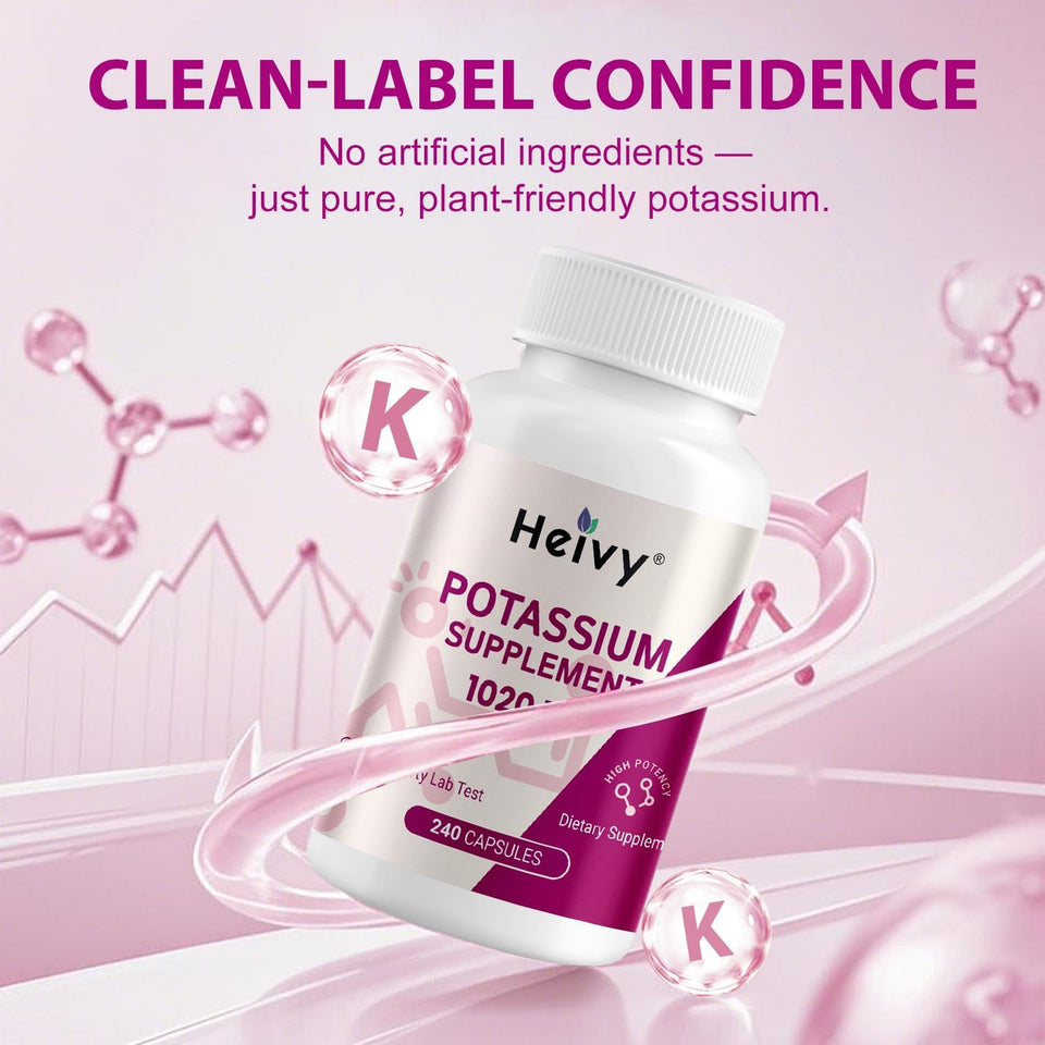 Heivy Potassium 1020 mg – Electrolyte & Heart Support | 240 Veg Capsules