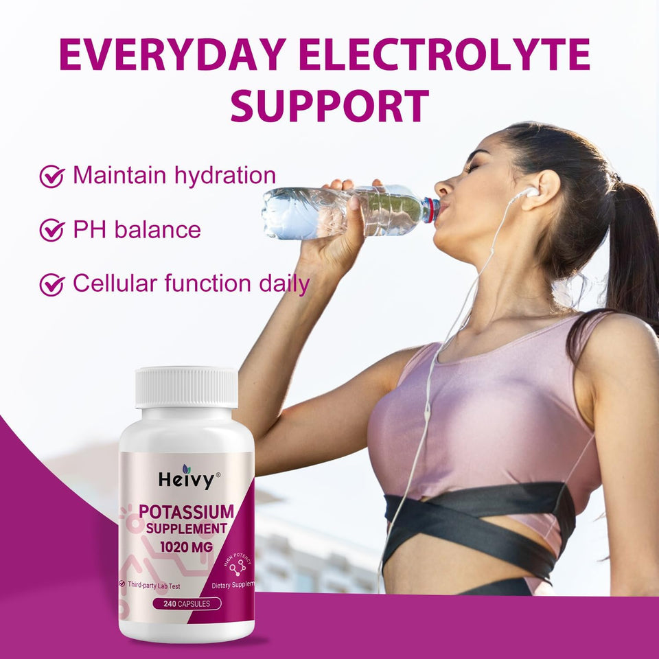 Heivy Potassium 1020 mg – Electrolyte & Heart Support | 240 Veg Capsules