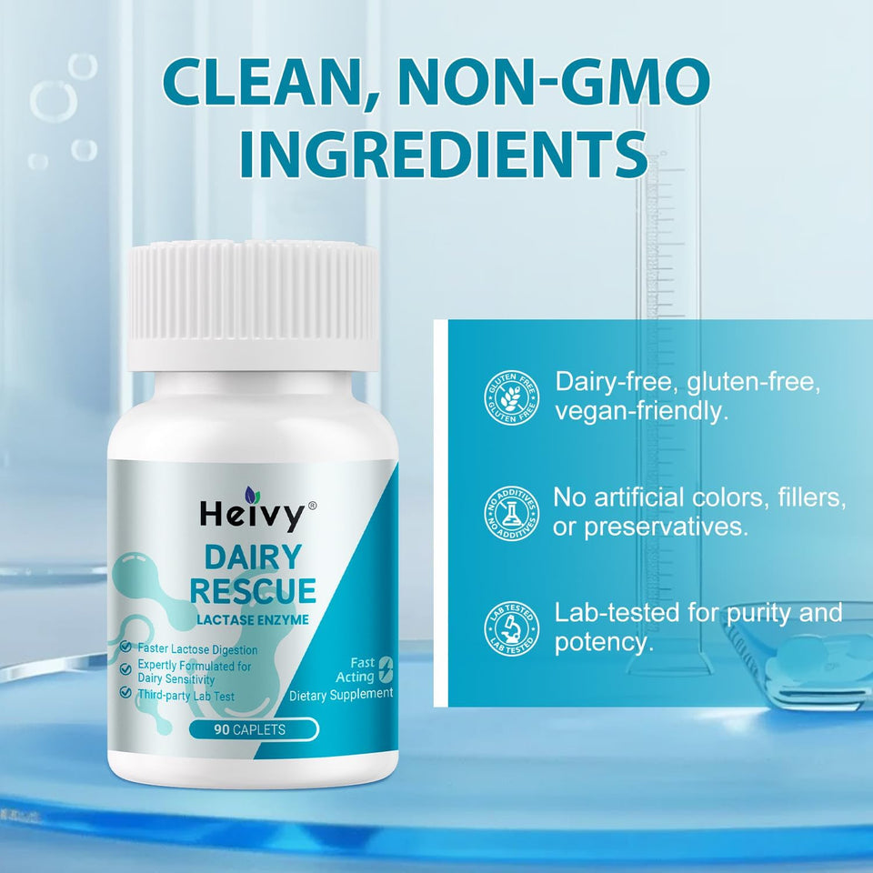 Heivy Fast Acting Dairy Rescue – Lactase Enzyme 9000 FCC, 90 ct