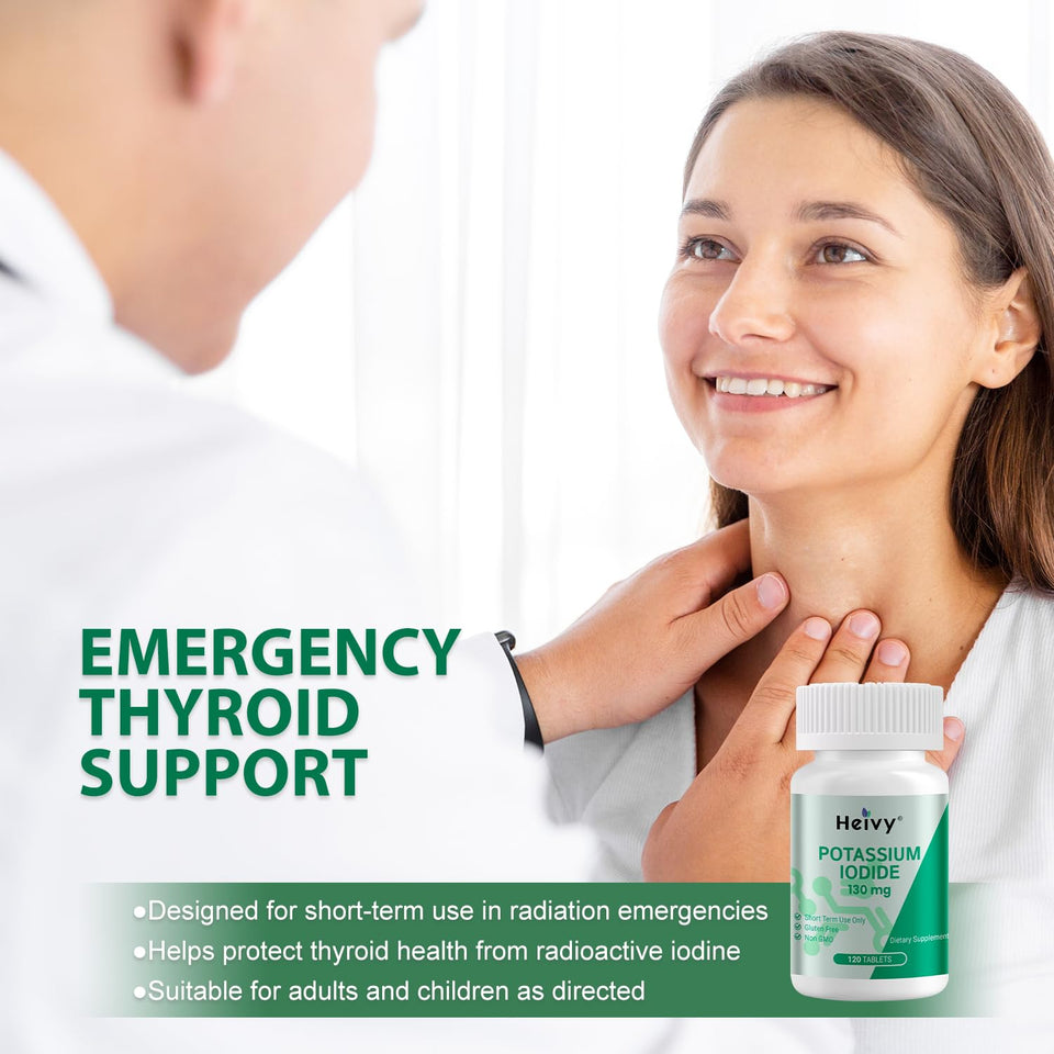 Heivy Potassium Iodide 130mg - 120 Tablets – Pills for Emergency Use, Thyroid & Immunity Support – Potassium Supplements– Made in USA