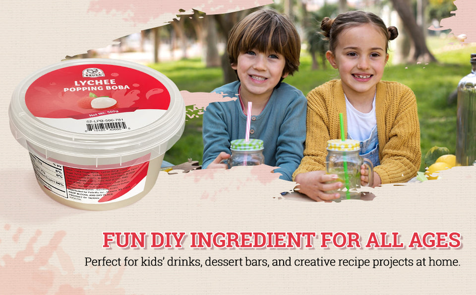 52USA Summer Burst Boba 4-Flavor Pack: Strawberry, Mango, Lychee & Passion Fruit Popping Boba (500g Each) – DIY Topping Kit for Bubble Tea & Chilled Drinks
