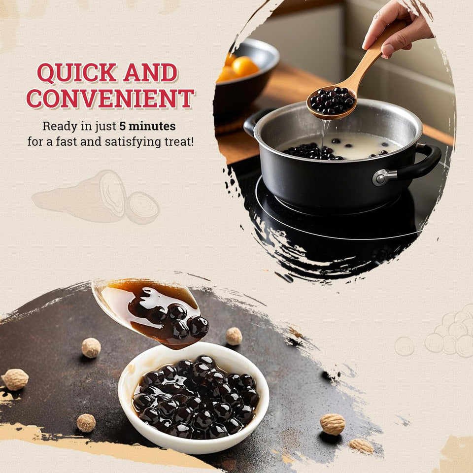 52usa Boba Tapioca Pearl, Black Sugar Flavor, Ready in 5 Minutes, 8.8 Oz.