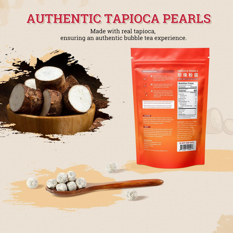 52usa Boba Tapioca Pearl, Black Sugar Flavor, Ready in 5 Minutes, 8.8 Oz.